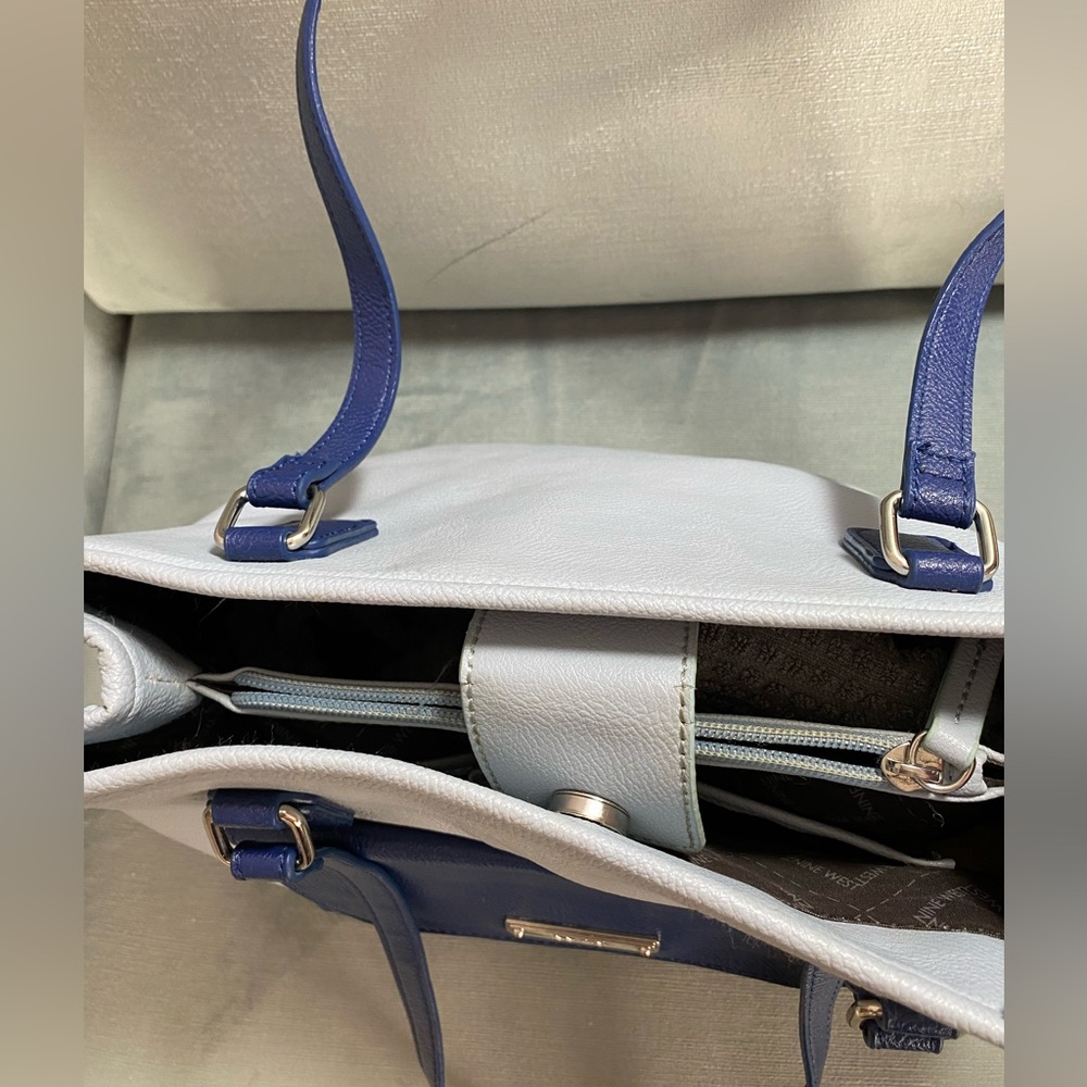Nine West 2 shade blue vegan leather multi compartment shoulder bag14”x10”x5”EUC - Picture 5 of 16